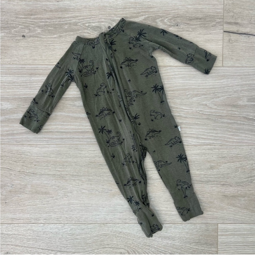 Brave Little Ones Green Dinosaurs Bamboo Convertible Zip Footie